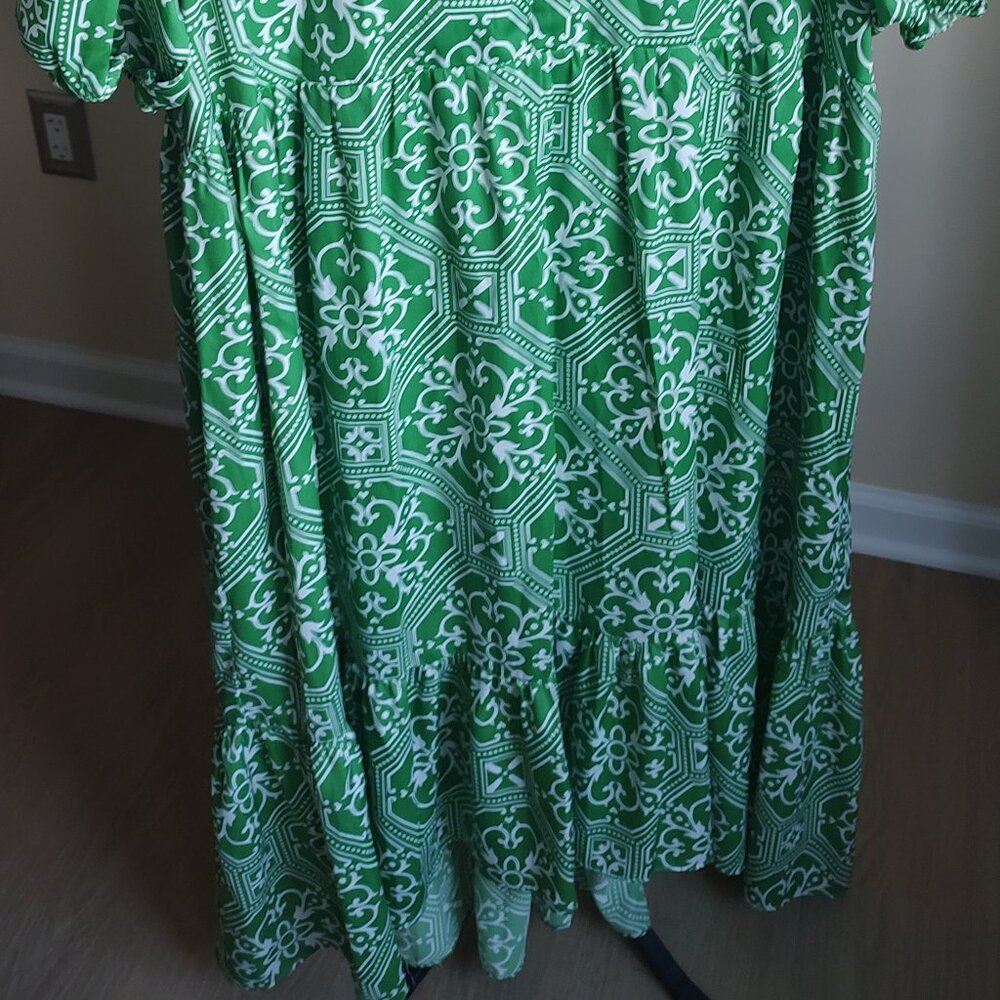 Ann Taylor Short Sleeve Green & White Dress - Size XXL - Picture 4 of 5
